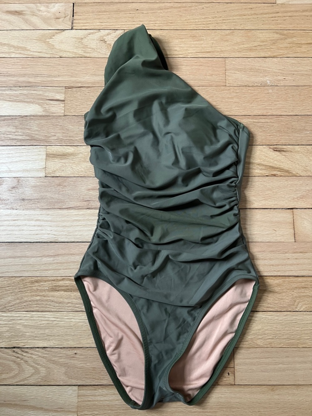 J. Crew Olive One-Shoulder Ruched Women’s One-Piece Swimsuit